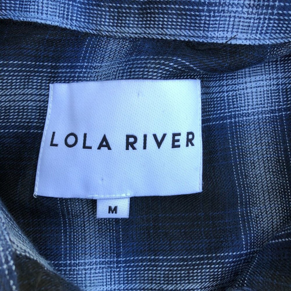 LOLA RIVER Flannel Shirt Women's MEDIUM Oversized Fit Plaid Blue Long Sleeve - Picture 6 of 7